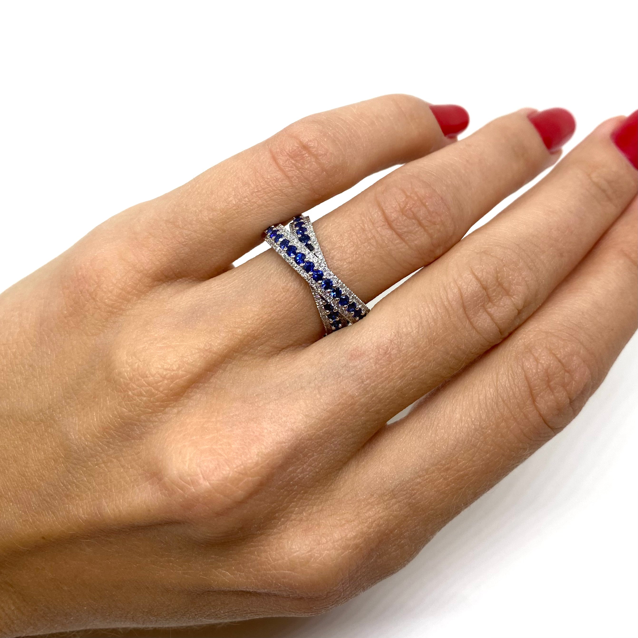 Anello Incrociato - Zaffiri e Diamanti