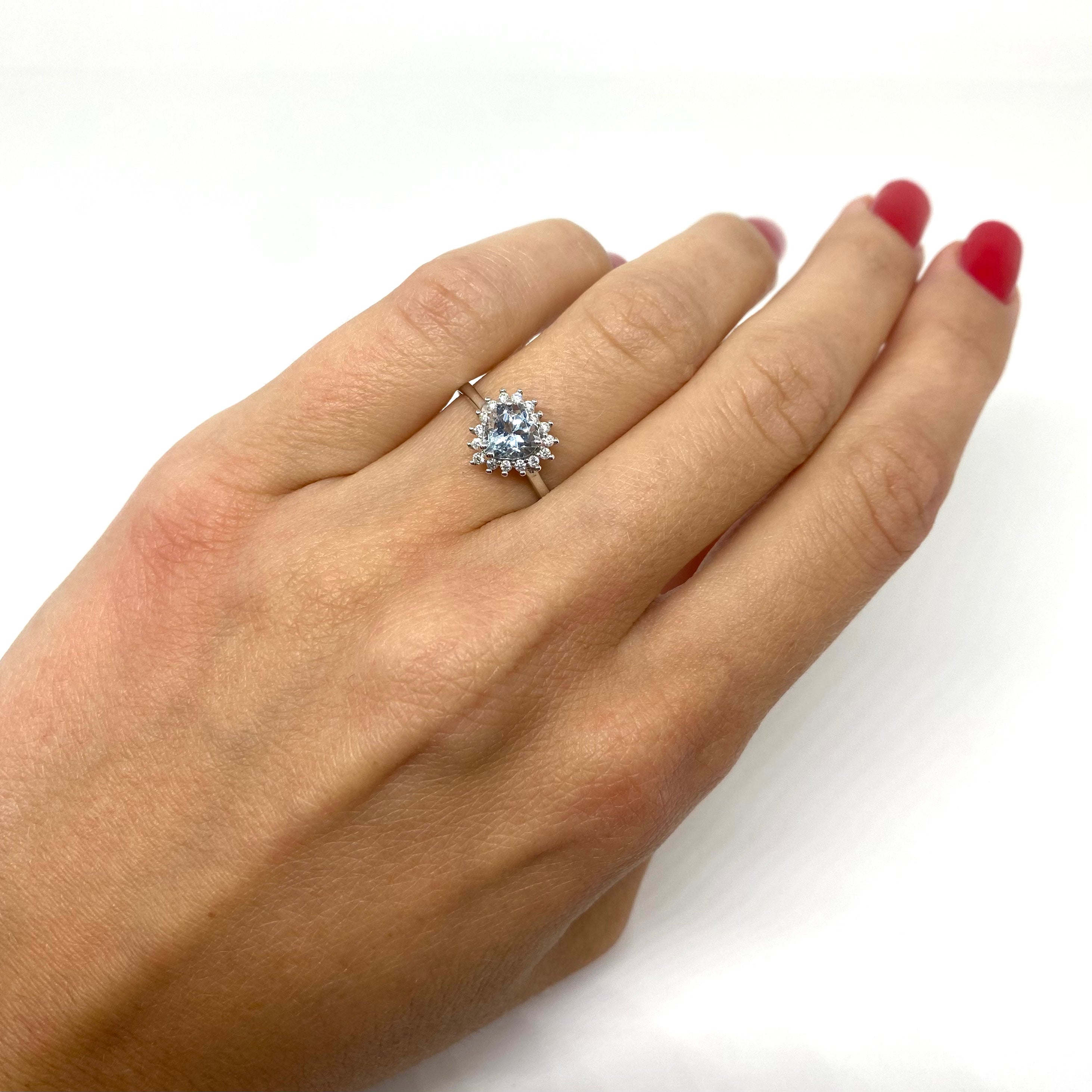 Anello a Cuore - Acquamarina e Diamanti