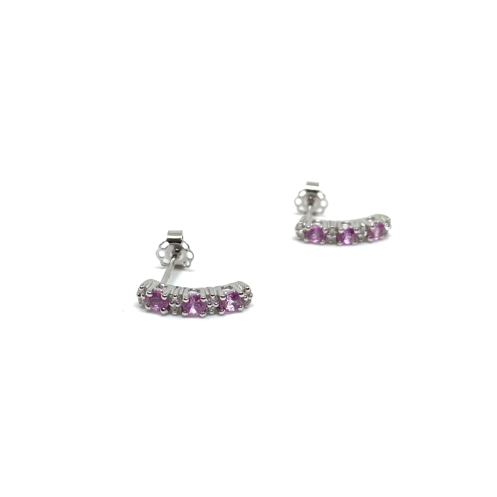 Orecchini Tennis Diamanti e Zaffiri Rosa