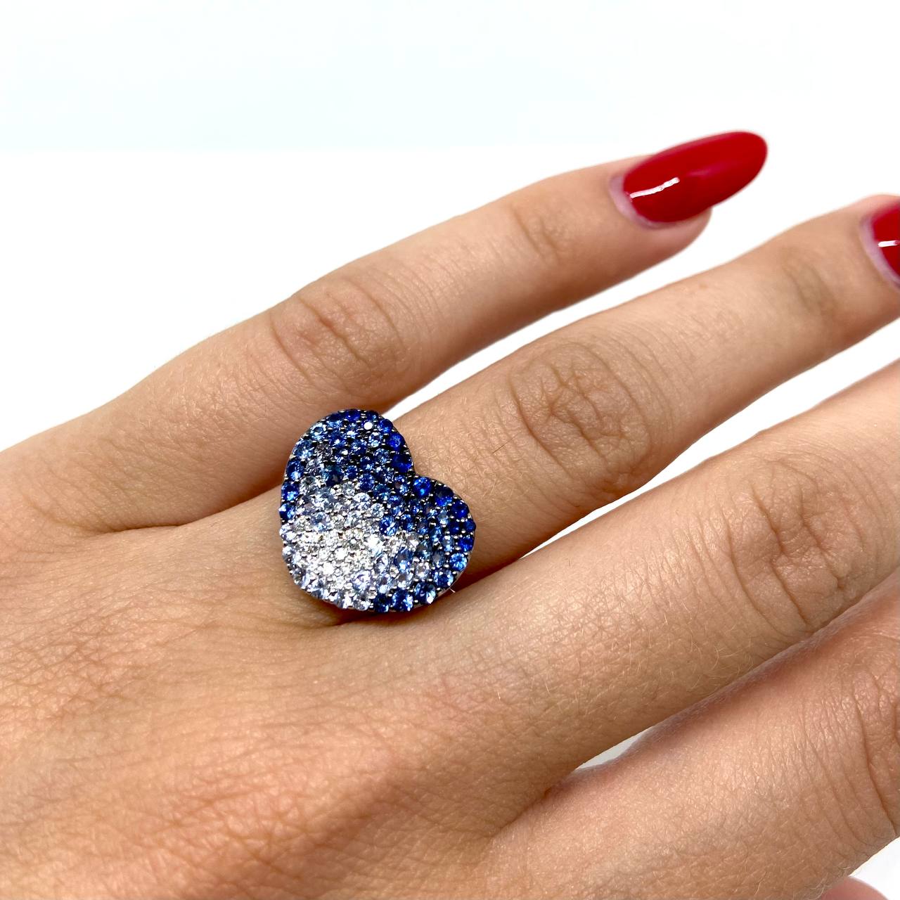 Anello Cuore Blu- Diamanti e Zaffiri