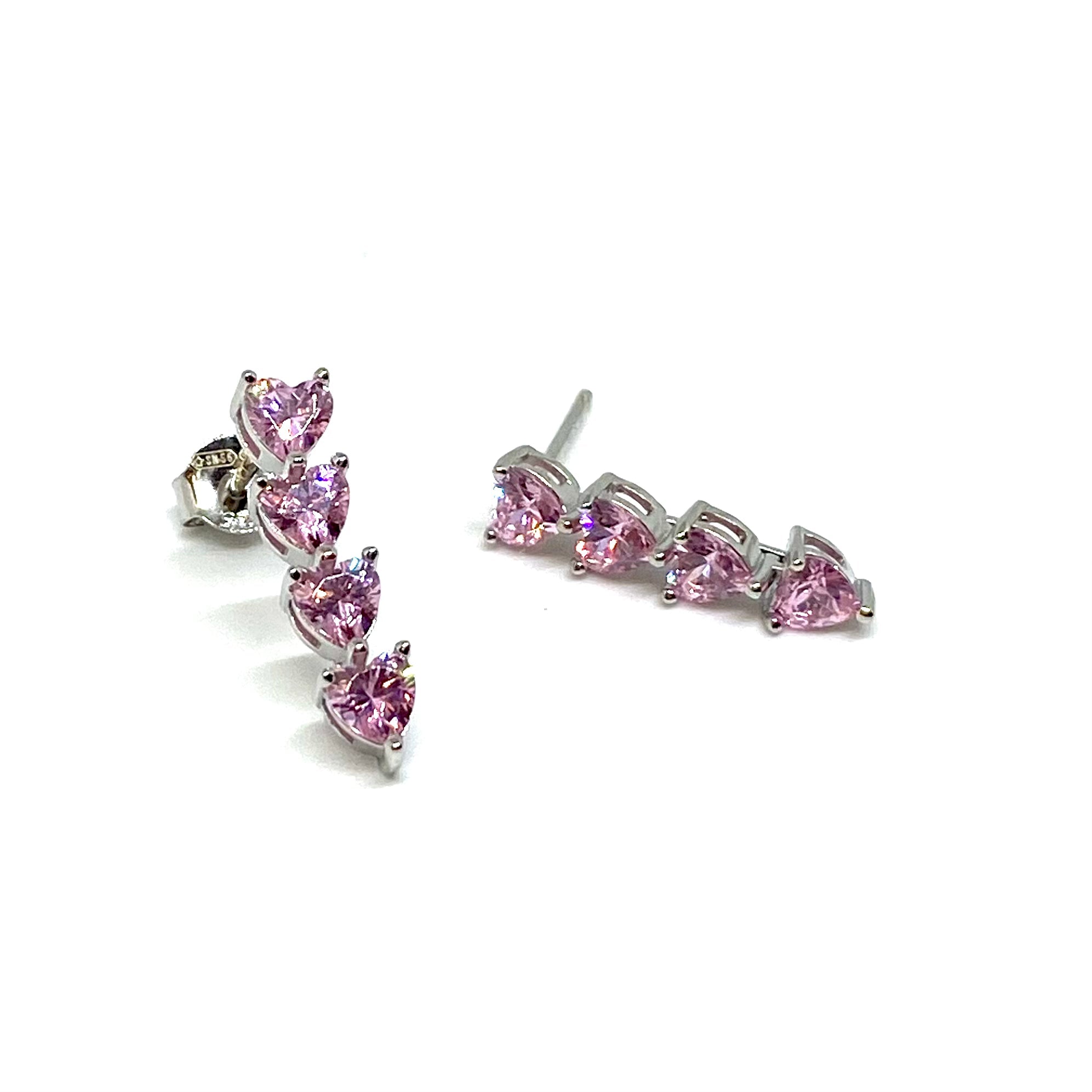 Orecchini Pendenti Cuori Rosa