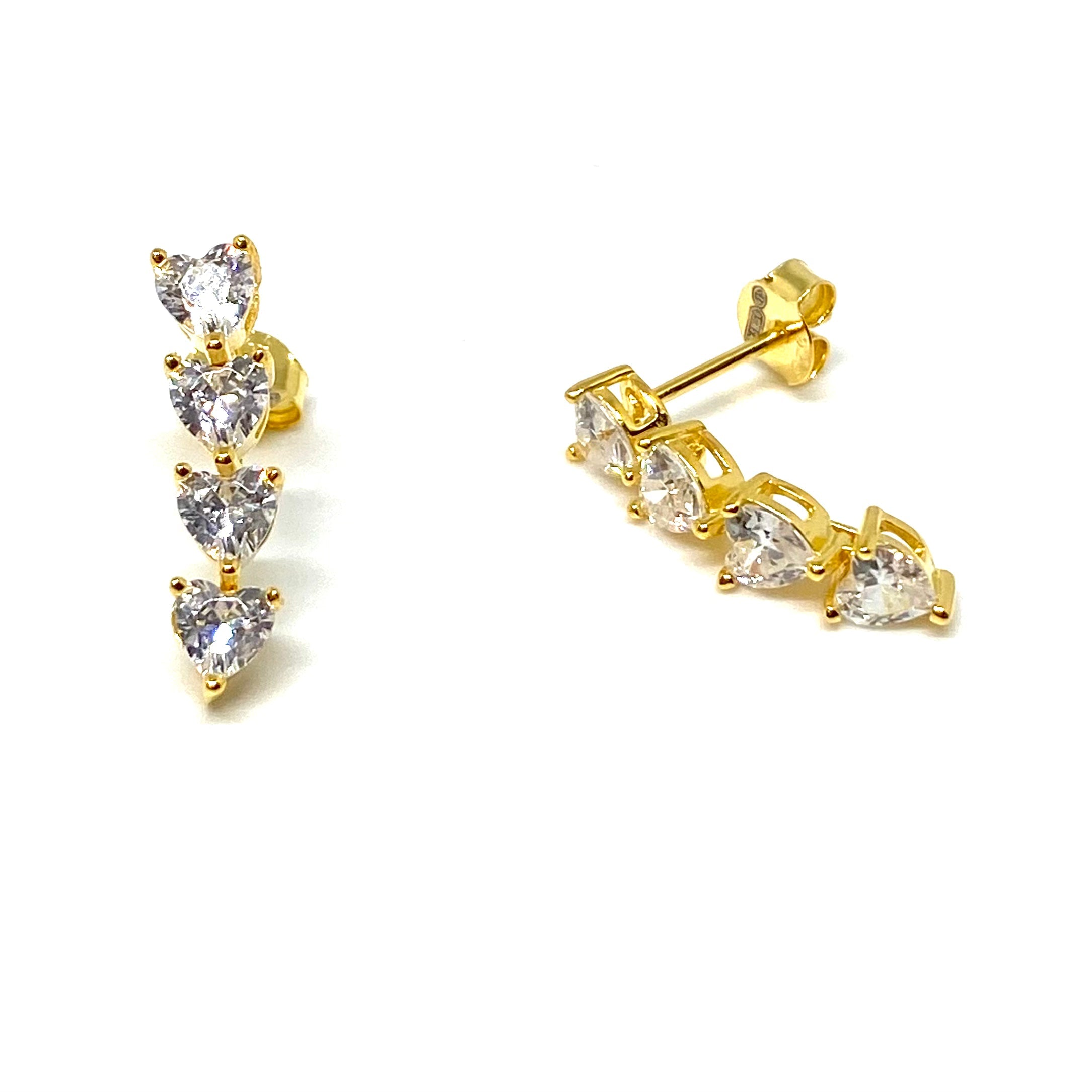 Orecchini Pendenti Cuori- Bagno Gold