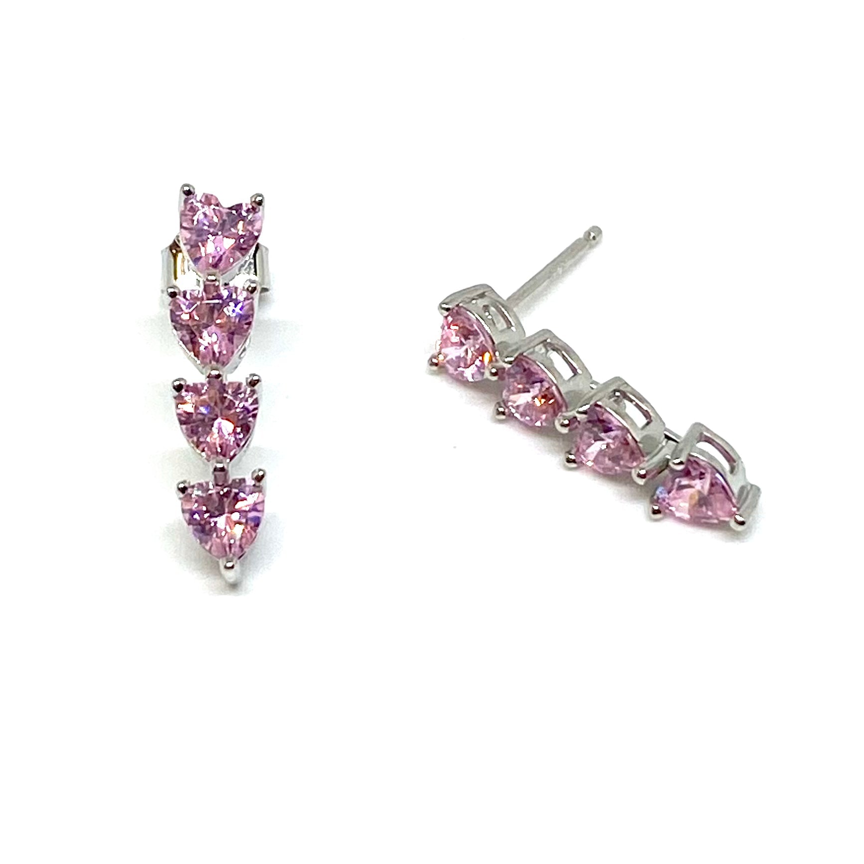 Orecchini Pendenti Cuori Rosa