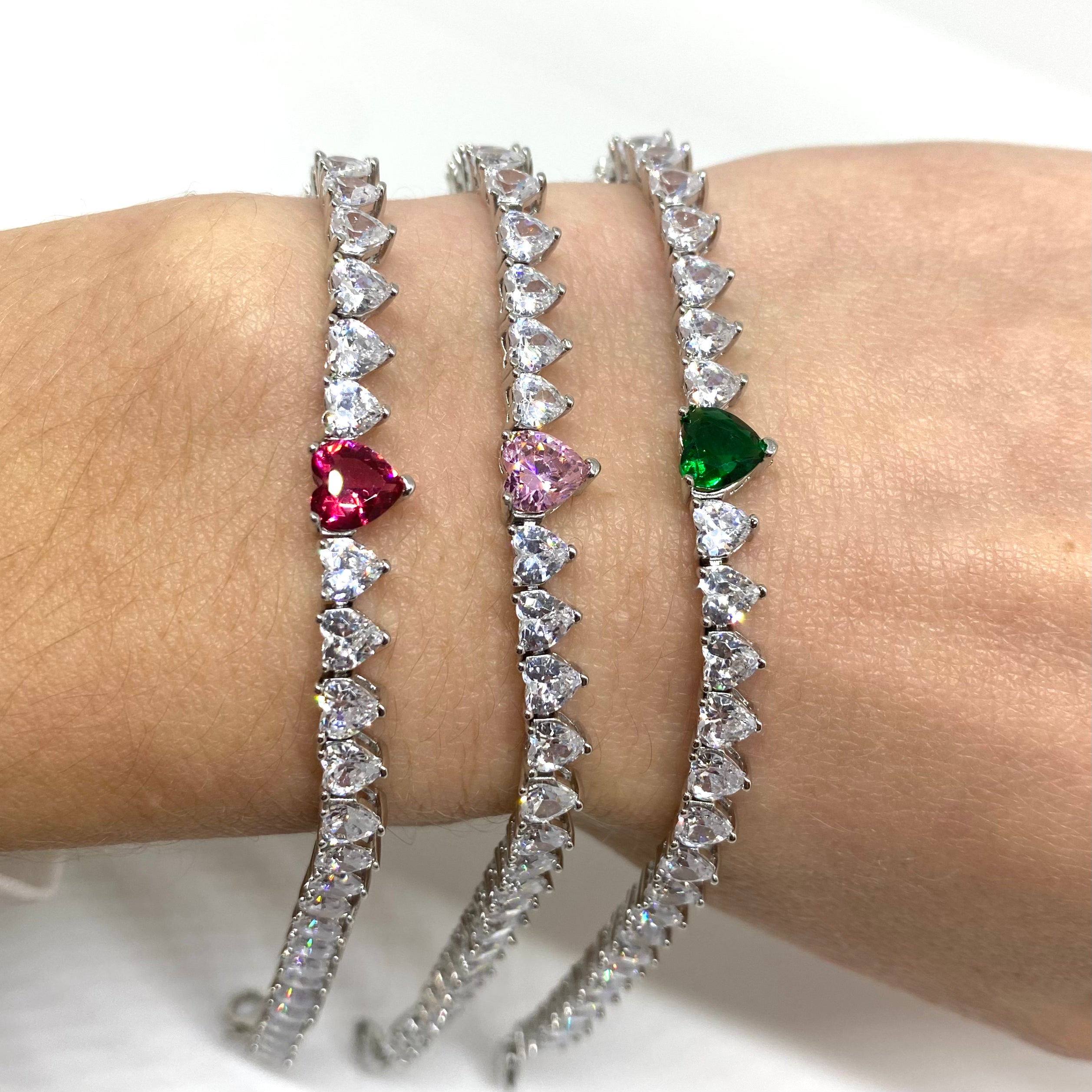 Bracciale Tennis Cuori Dritto - COLOR