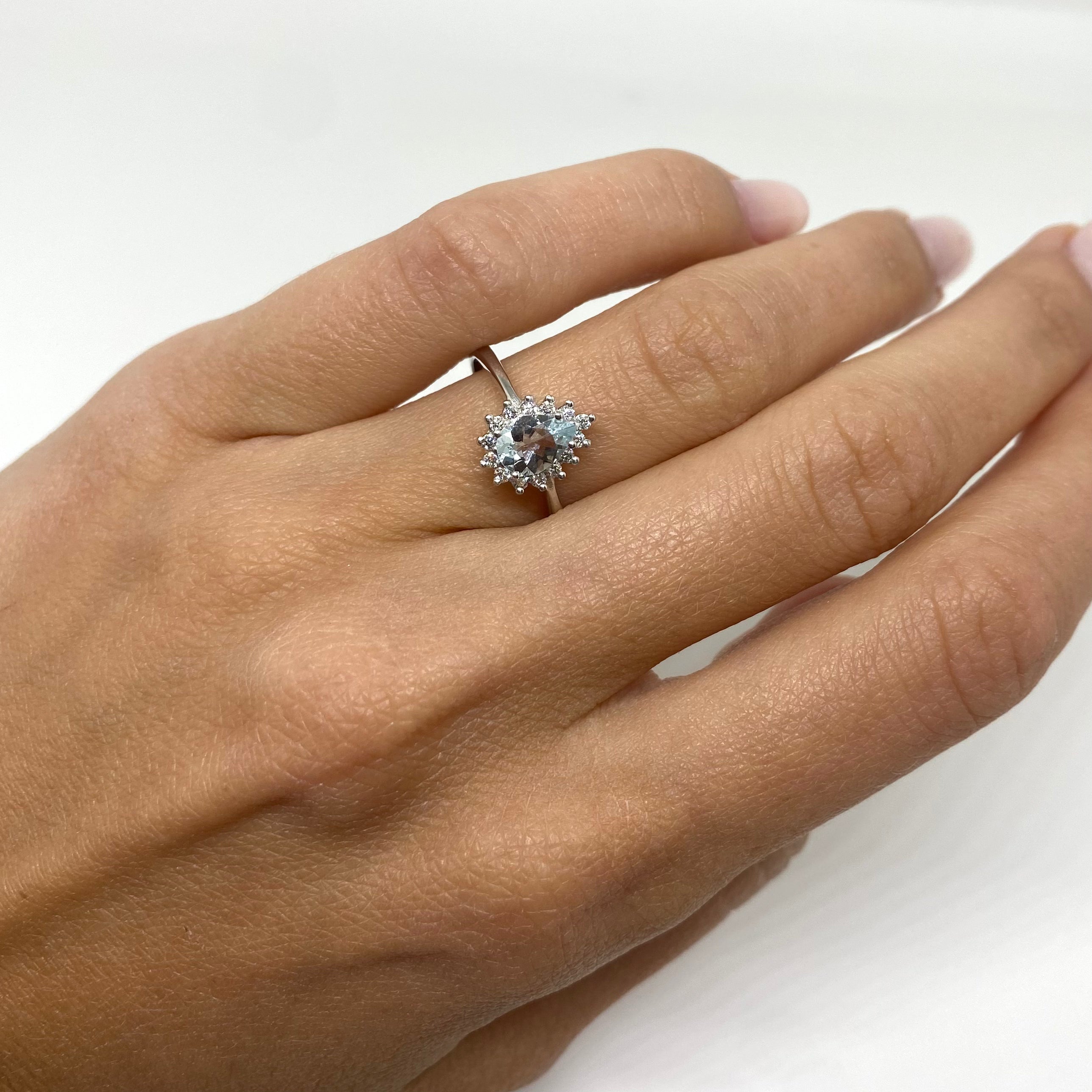 Anello a Goccia - Acquamarina e Diamanti