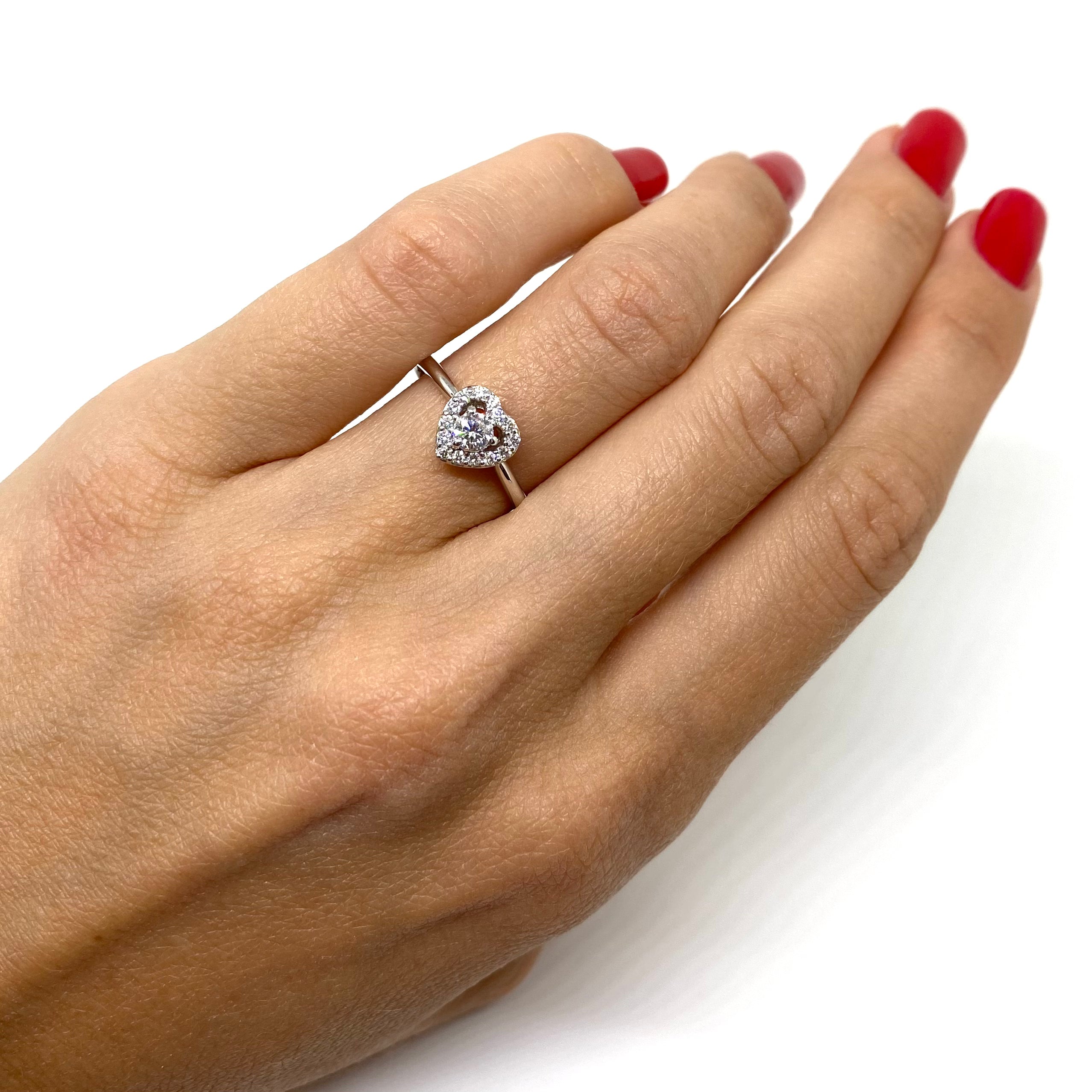 Anello Cuore - Oro Bianco e Diamanti