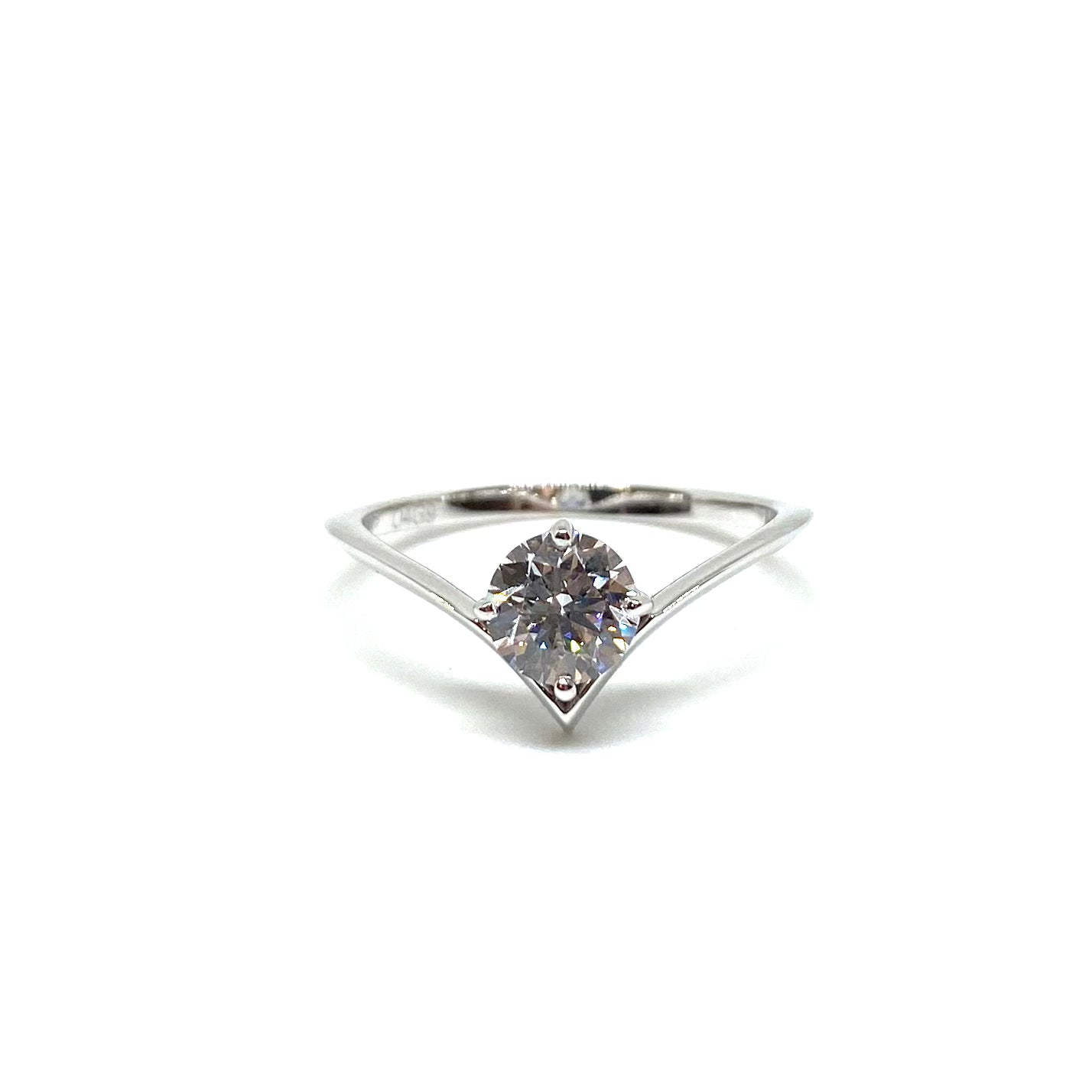 Solitario a V - Oro Bianco e Diamante Lab Grown