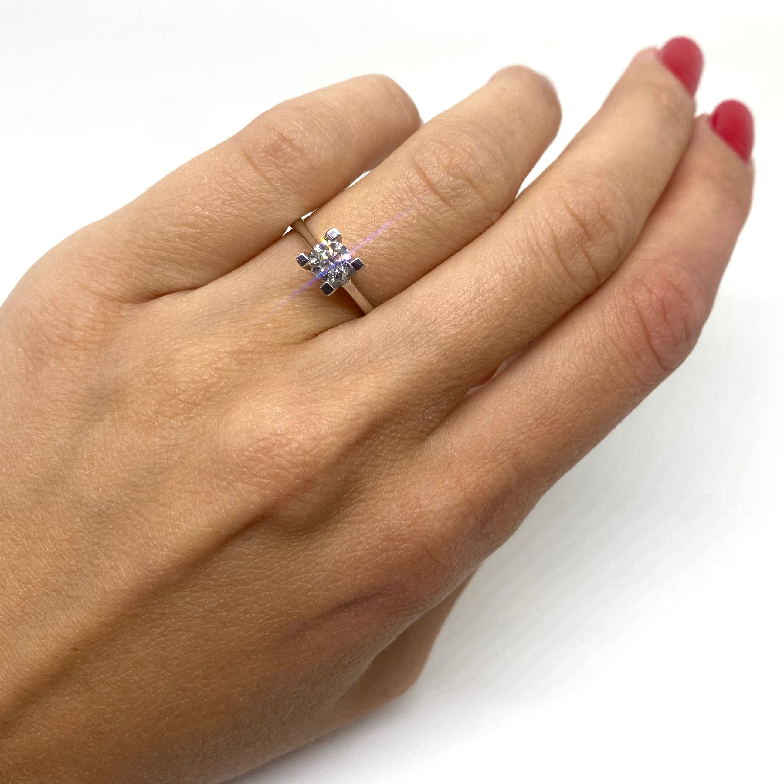 Anello Solitario Dritto - Oro Bianco