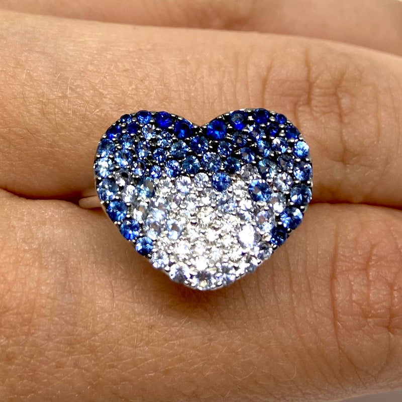 Anello cuore blu - diamanti e zaffiri